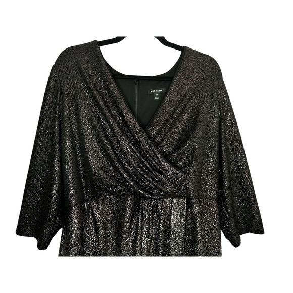Lane Bryant Surplice Foil Ombre Faux Wrap Dress Size 18 18P Black Sparkle N - Picture 3 of 7